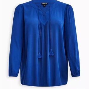 Torrid Vibrant Blue Tassel Blouse
